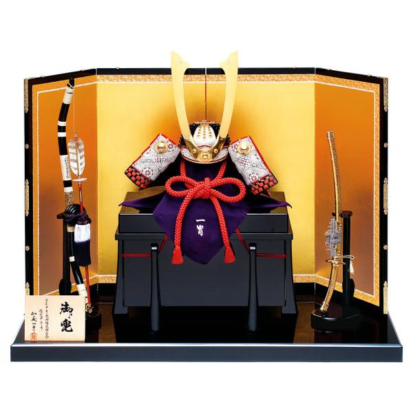 五月人形 真多呂人形作 兜飾り 加藤一胄作 三分の二 緋糸 長鍬 兜飾りセット 3103
