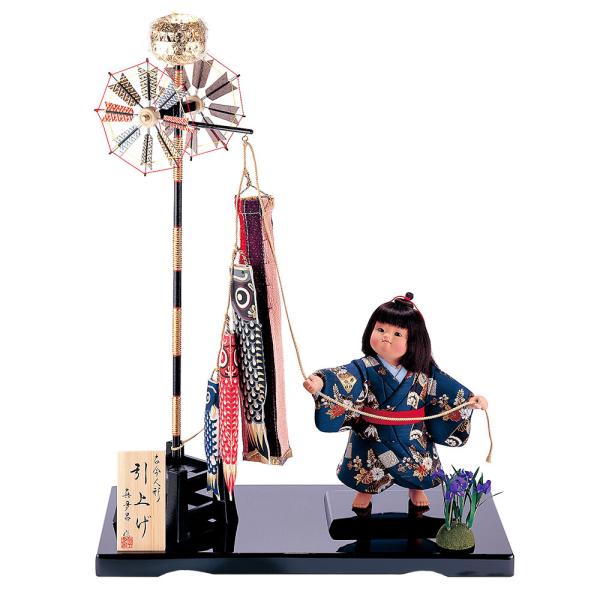 五月人形 真多呂人形作 木目込み 大将飾り 子供大将  引上げ 鯉のぼり付き 3513