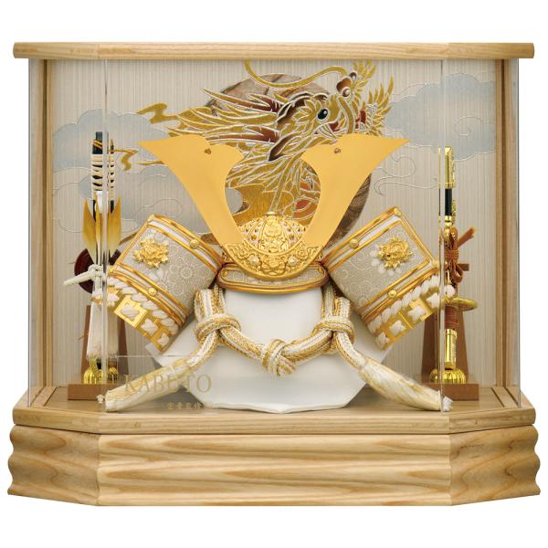 五月人形 コンパクト ケース入り おしゃれ 兜飾り 8号 白金 中鍬兜 おしゃれ ケース飾り 木 木...