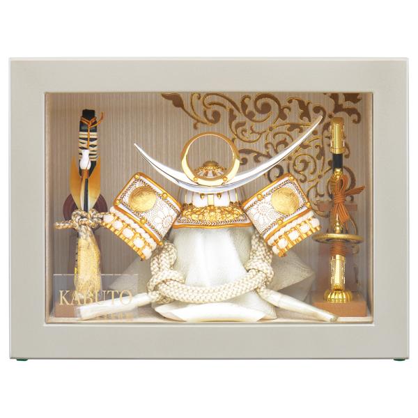 五月人形 お祝い 初節句 コンパクト 兜飾り 額飾り ケース入り 5号 ガラス 白金上杉兜 おしゃれ...