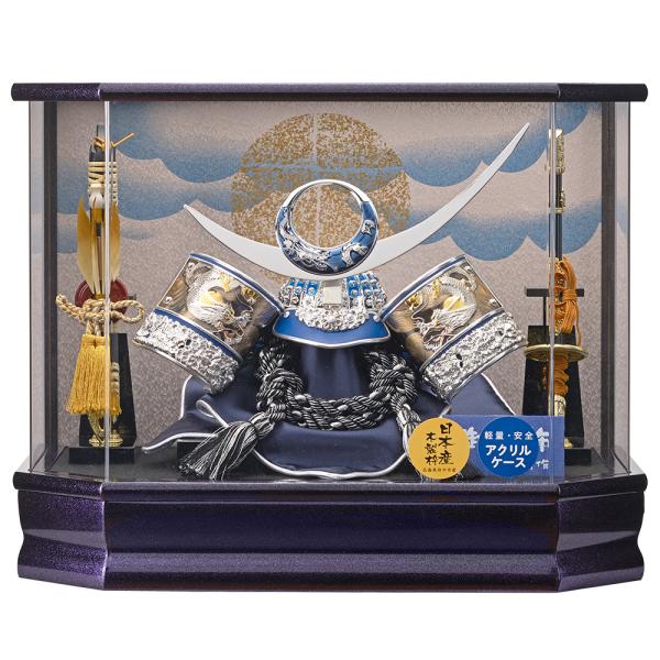 五月人形 兜飾り ケース飾り 六角雲竜 兜飾り 武将 名将 上杉謙信 六角アクリルケース 彩色 弓太...