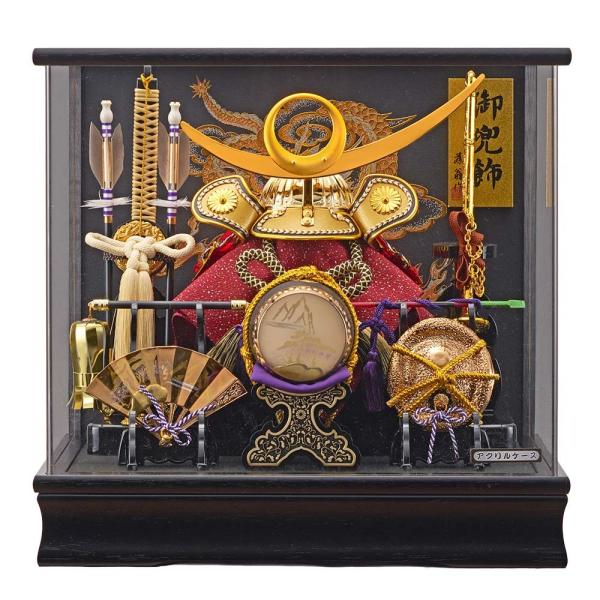 五月人形 兜飾りセット 上杉謙信 アクリルケース飾り コンパクト ケース入り 金色 かぶと オルゴー...