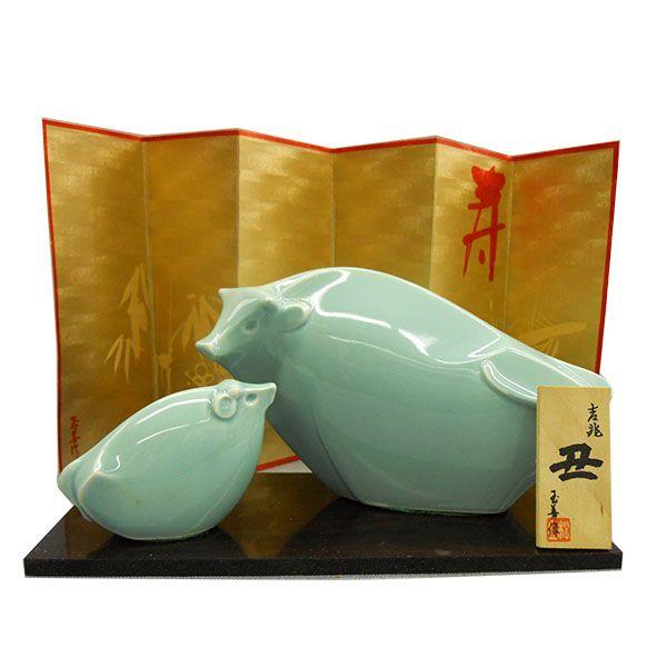 干支　丑　No.15　親子　青磁