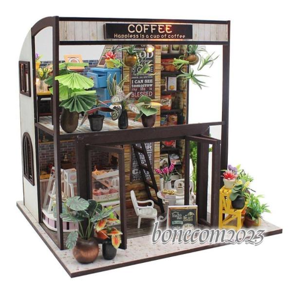 ミニチュア 手作りキット 植物たくさんのコーヒー屋さん | 喫茶店 カフェ 珈琲 二階建て | 中型...