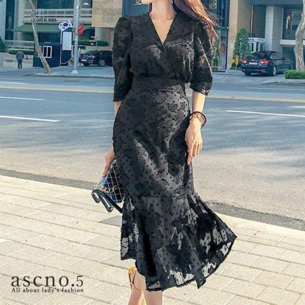 ロング シースルー 重ね着 ブラック ドレス ワンピース きれい  上品 韓国 韓国ファッション キ...