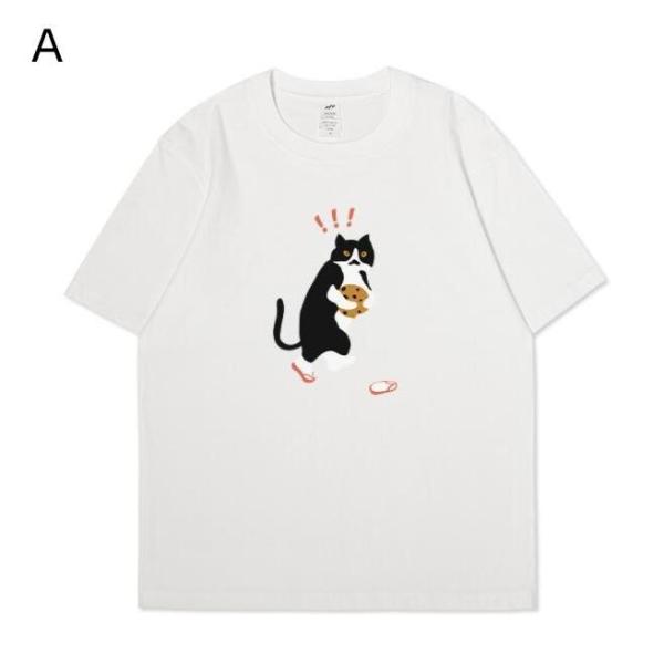 Tシャツ 半袖 メンズ レディース カープル お揃い 猫柄Tシャツ 夏  tシャツ ティーシャツ 夏...