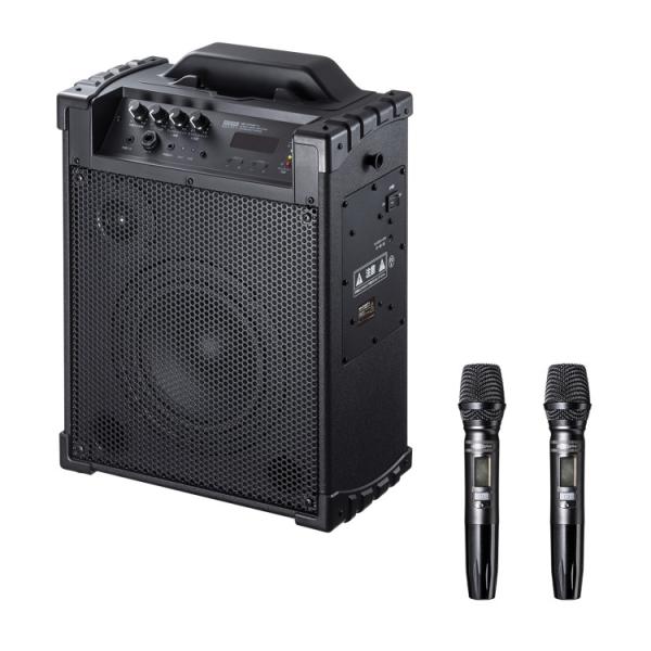 ワイヤレスマイク付き拡声器スピーカー(バッテリー内蔵・ワイヤレスマイク2本対応)サンワサプライ[SA...