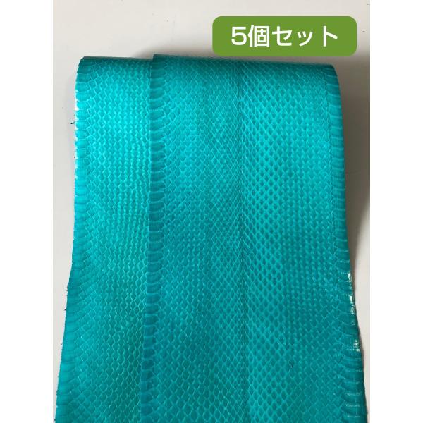 ヘビ革素材（ウミヘビ革/海蛇革）ターコイズ 5個セット