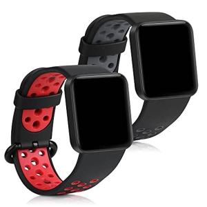 kwmobile 対応: Xiaomi Mi Watch Lite/Redmi Watch 交換バンド - 2x 替えベルト TPU シリコン バンド 黒色/赤色/黒色/グレー