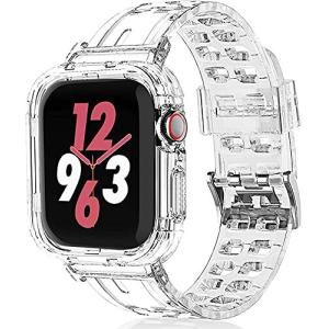 コンパチブル Apple Watch バンド クリア 一体型 ソフト 黄変防止 TPU 耐衝撃ベルト 保護ケース 全面保護 アップル