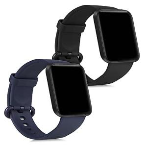 kwmobile 対応: Xiaomi Mi Watch Lite/Redmi Watch 交換バンド - 2x 替えベルト TPU シリコン バンド 黒色/紺色