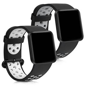kwmobile 対応: Xiaomi Mi Watch Lite/Redmi Watch 交換バンド - 2x 替えベルト TPU シリコン バンド 黒色/グレー/黒色/白色