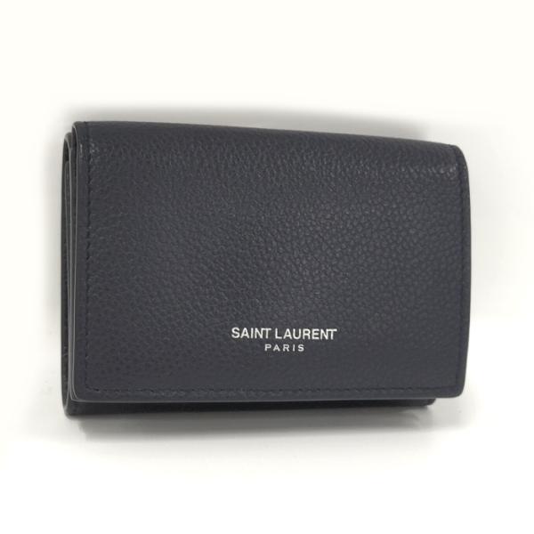 【中古】SAINT LAURENT 三つ折り財布 タイニーウォレット レザー ネイビー系 45978...