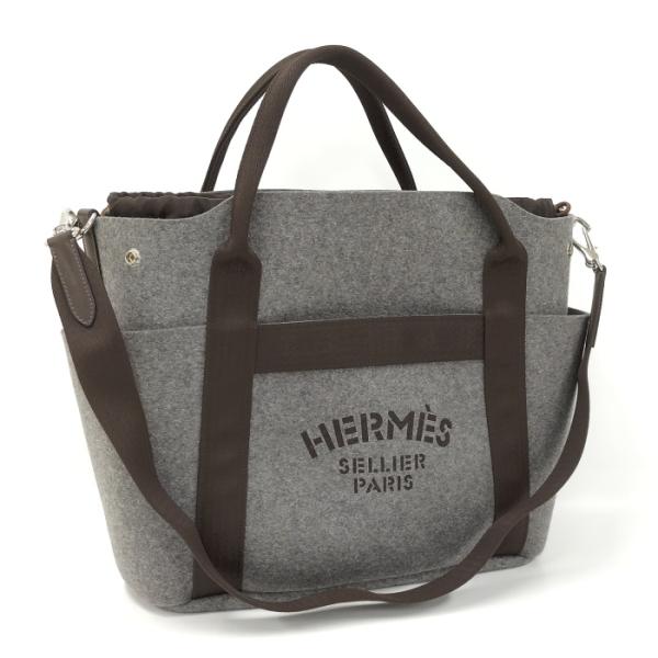 【中古】HERMES トートバッグ サックドパンサージュ バッグインバッグ フェルト グレー U刻印