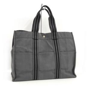 【中古】HERMES フールトゥ GM ハンドバッグ キャンバス グレー｜jjcollection2008