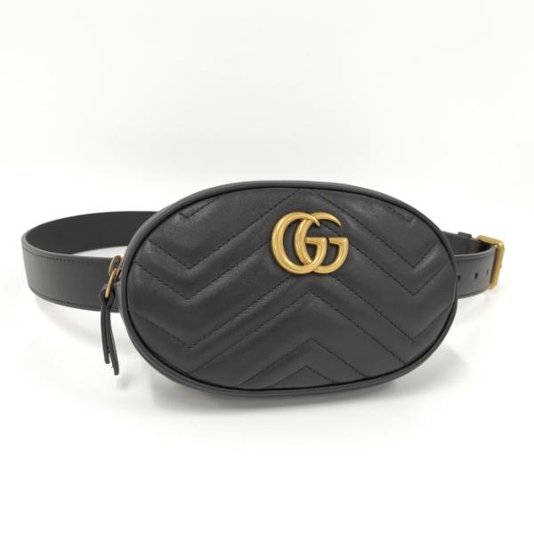 【中古】GUCCI ウエストバッグ GGマーモント レザー ブラック 476434