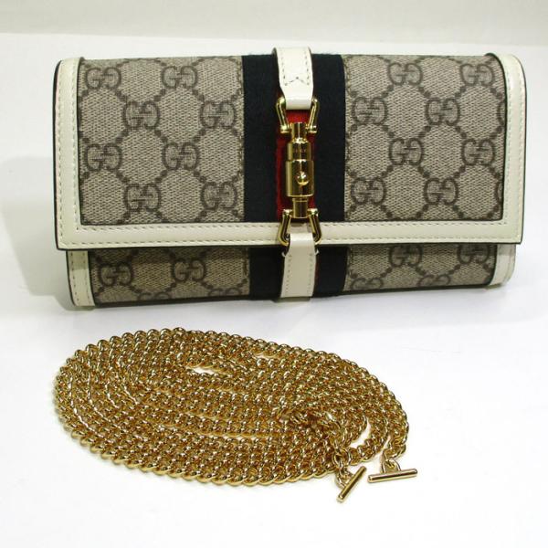 【中古】GUCCI ジャッキー 1961 チェーン ウォレット 二つ折り 長財布 GGスプリーム キ...