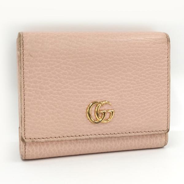 【中古】GUCCI 三つ折り財布 レザー ピンクベージュ 474746