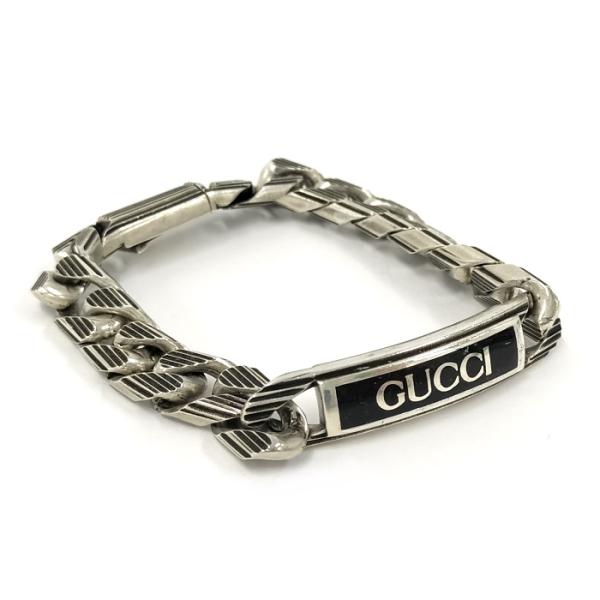 【中古】GUCCI スリムエナメルチェーンブレスレット シルバー925 17 701625