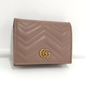 【中古】GUCCI 二つ折り財布 コンパクト財布 GGマーモント レザー ピンク ベージュ 466492｜jjcollection2008