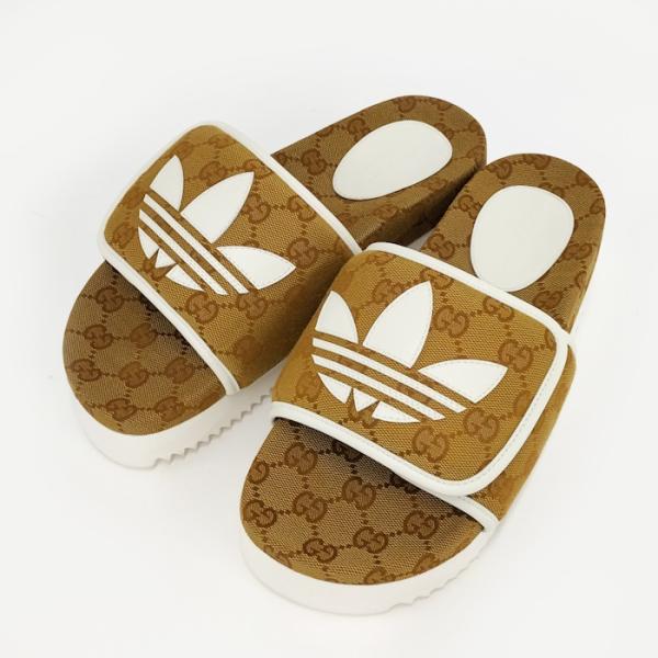 【中古】GUCCI adidas コラボ プラットフォーム サンダル GGキャンバス ブラウン サイ...