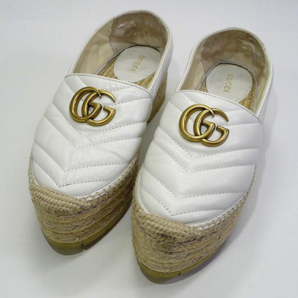 【中古】GUCCI GGマーモント エスパドリーユ スリッポン ローファー レザー ホワイト系 55...