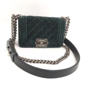 【中古】CHANEL ボーイシャネル ミニ ショルダーバッグ ベルベット グリーン A67364｜jjcollection2008