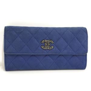 【中古】CHANEL マトラッセ 二つ折り長財布 ココマーク スエード ブルー｜jjcollection2008