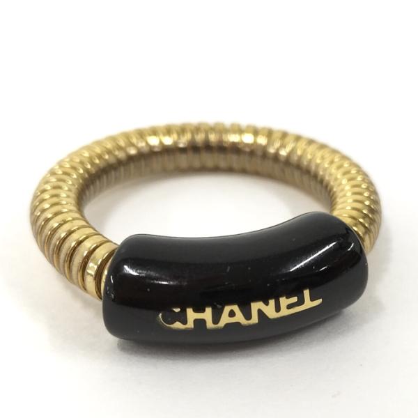 【中古】CHANEL リング バネ ロゴ メッキ ゴールド ブラック 01P 約12号