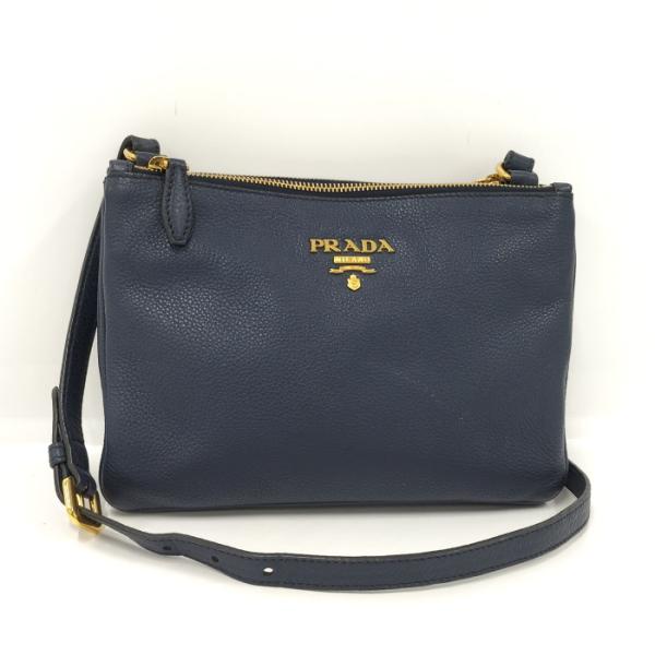 【中古】PRADA ショルダーバッグ ダブルジップ レザー ネイビー