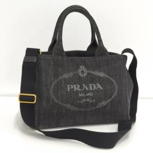 【中古】PRADA カナパ 2WAY ショルダーバッグ ロゴ デニム ブラック 1BG439｜jjcollection2008