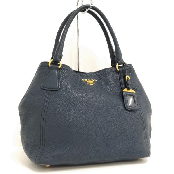 【中古】PRADA ハンドバッグ レザー ネイビー