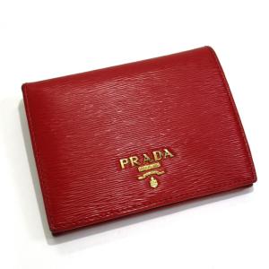 【中古】PRADA 二つ折り コンパクト財布 レザー レッド 1MV204