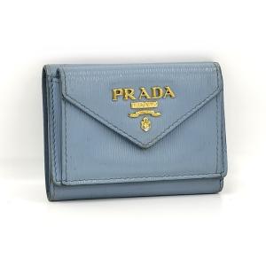 【中古】PRADA 三つ折り財布 サフィアーノレザー みずいろ 1MH021｜jjcollection2008