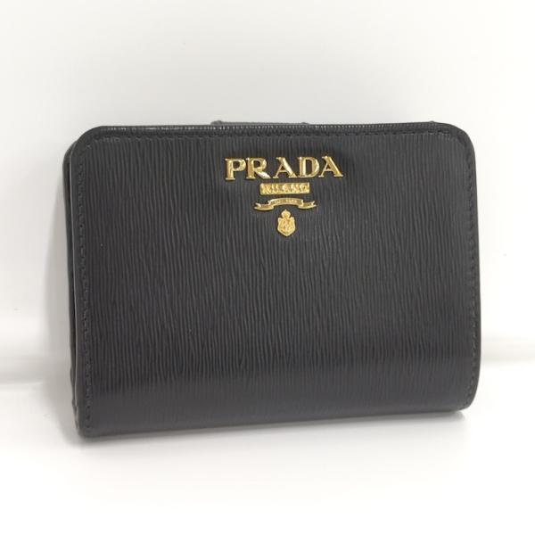 【中古】PRADA 二つ折り財布 L字ファスナー ヴィッテロ ムーブ レザー ブラック 1ML018