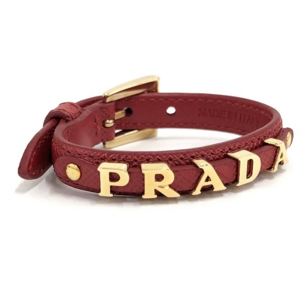 【中古】PRADA ブレスレット レザー レッド ゴールド 1IB217