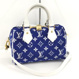 【中古】LOUIS VUITTON スピーディ バンドリエール 2WAYバッグ ブルー モノグラム ジャガード ベルベット M20751｜jjcollection2008