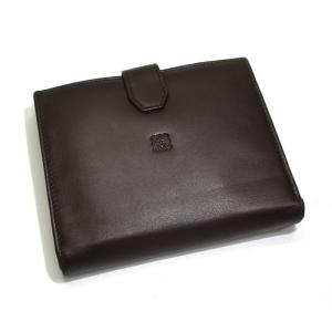 【中古】LOEWE Wホック 二つ折り コンパクト財布 アナグラム レザー ブラウン｜jjcollection2008