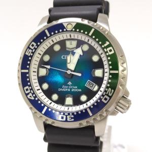 【中古】CITIZEN プロマスター デイト メンズ 腕時計 ソーラー SS ラバー ネイビー文字盤 E168-A14ST09｜jjcollection2008