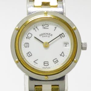 【中古】HERMES レディース 腕時計 クリッパー コンビ クオーツ SS GP ホワイト文字盤 CL4.220｜jjcollection2008
