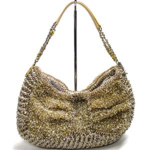 【中古】アンテプリマ ショルダーバッグ PVC ワイヤー サテン ベージュ ゴールド リボンモチーフ