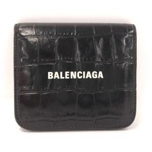 【中古】BALENCIAGA 二つ折り財布 レザー 型押し ブラック｜jjcollection2008