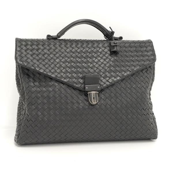 【中古】BOTTEGA VENETA ビジネスバッグ イントレチャート レザー ブラック