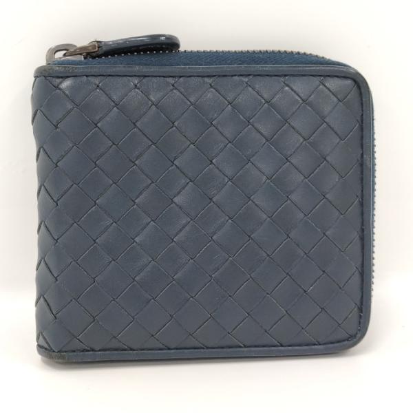 【中古】BOTTEGA VENETA イントレチャート ラウンドファスナー 二つ折り札入れ レザー ...