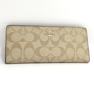 【中古】COACH 長財布 シグネチャー レザー ベージュ C3549｜jjcollection2008