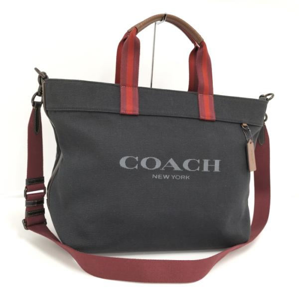 【中古】COACH 2WAY トートバッグ ロゴ キャンバス ブラック CJ486