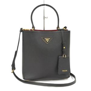 PRADA パニエ ２WAYバッグ サフィアーノ レザー ブラック