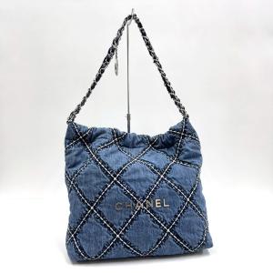 CHANEL シャネル シャネル22 スモールショルダーバッグ デニム×レザー ブルー×ゴールド金具 AS3260