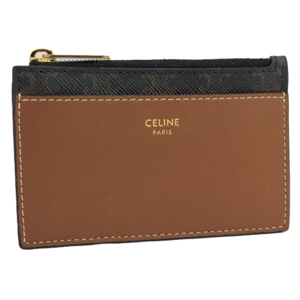 CELINE ジップ付カードホルダー マカダム レザー ブラウン ブラック 10F993