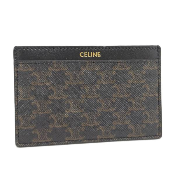 CELINE カードケース トリオンフ レザー PVCコーティング ダークブラウン系